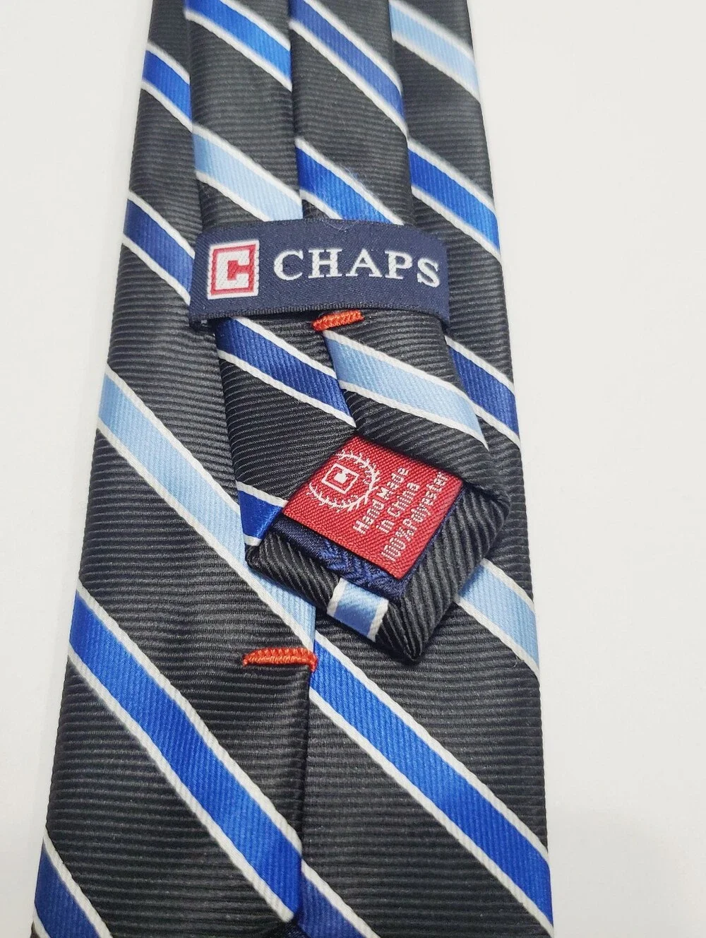 Chaps Boys Clip-On Neck Tie Blue Stripe Pattern 14x2.5